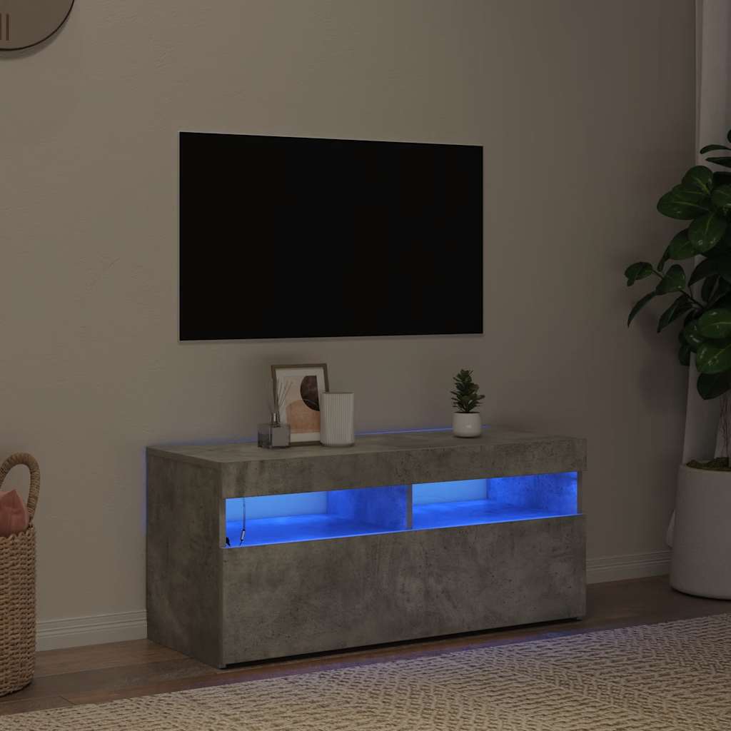 TV-Schrank mit LED-Leuchten Betongrau 90x35x40 cm