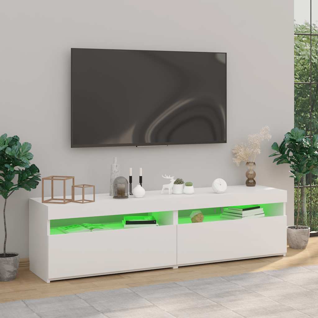 TV-Schränke 2 Stk. mit LED-Leuchten Weiß 75x35x40 cm