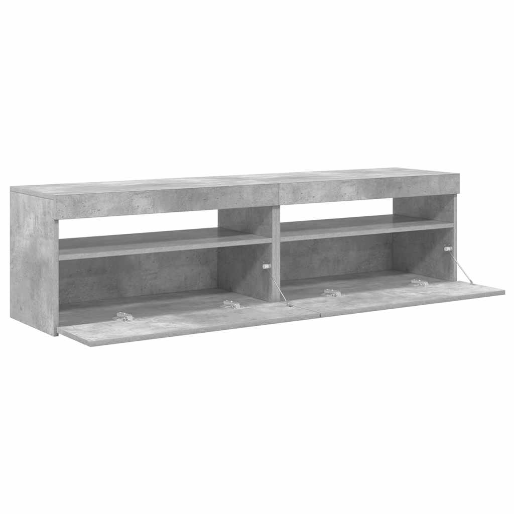 TV-Schränke 2 Stk. mit LED-Leuchten Betongrau 75x35x40 cm