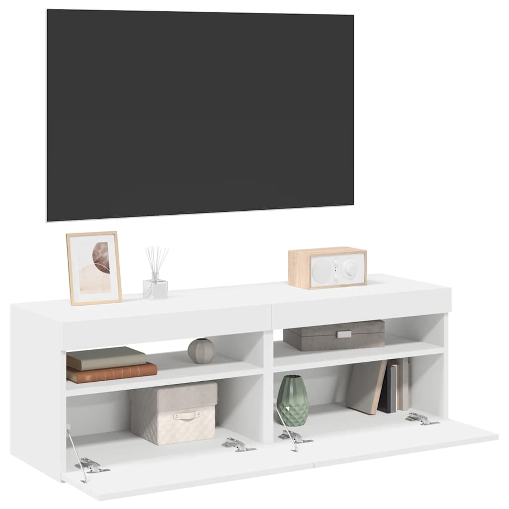 TV-Schränke mit LED-Leuchten 2 Stk. Weiß 60x35x40cm