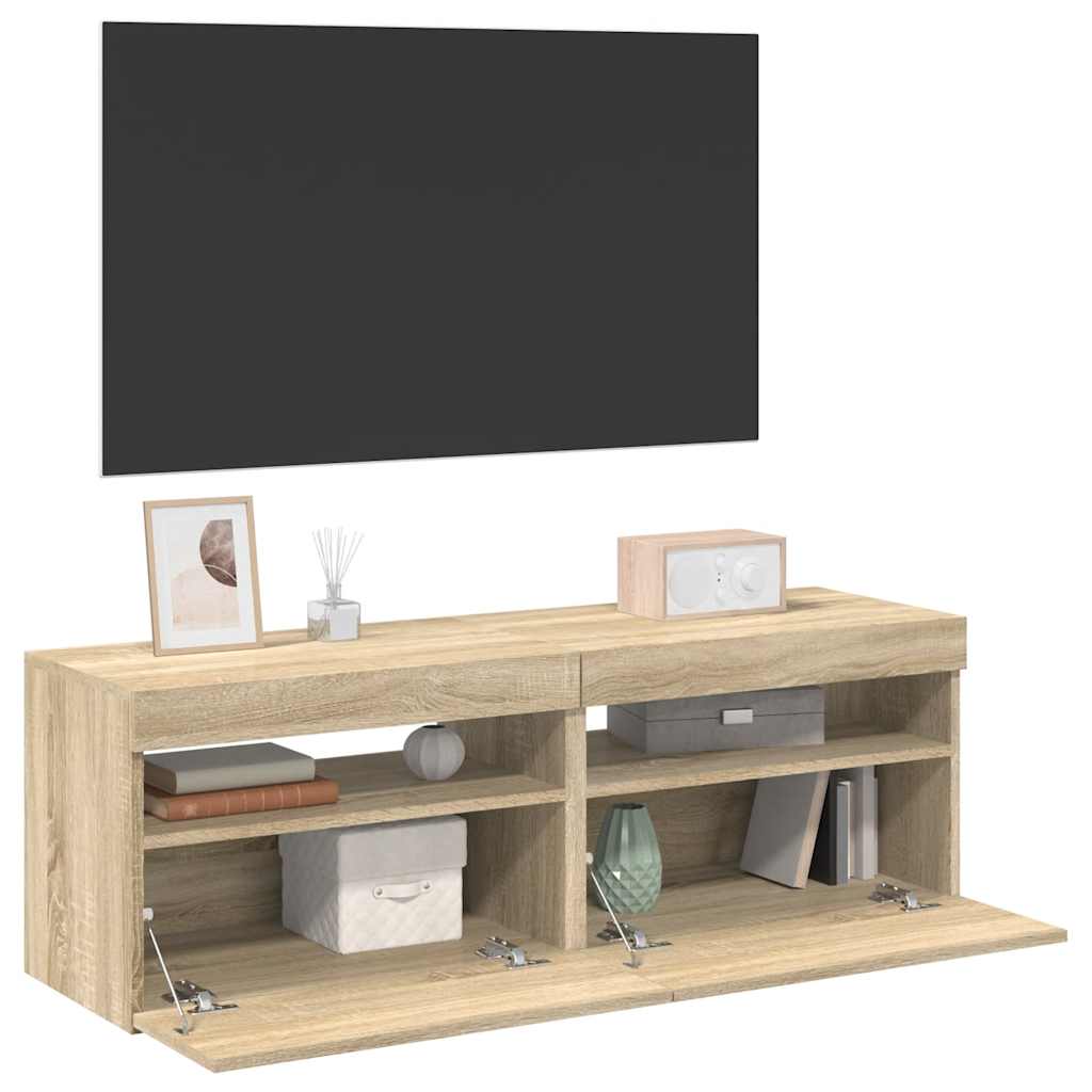 TV-Schränke LED-Leuchten 2 Stk. Sonoma-Eiche 60x35x40 cm