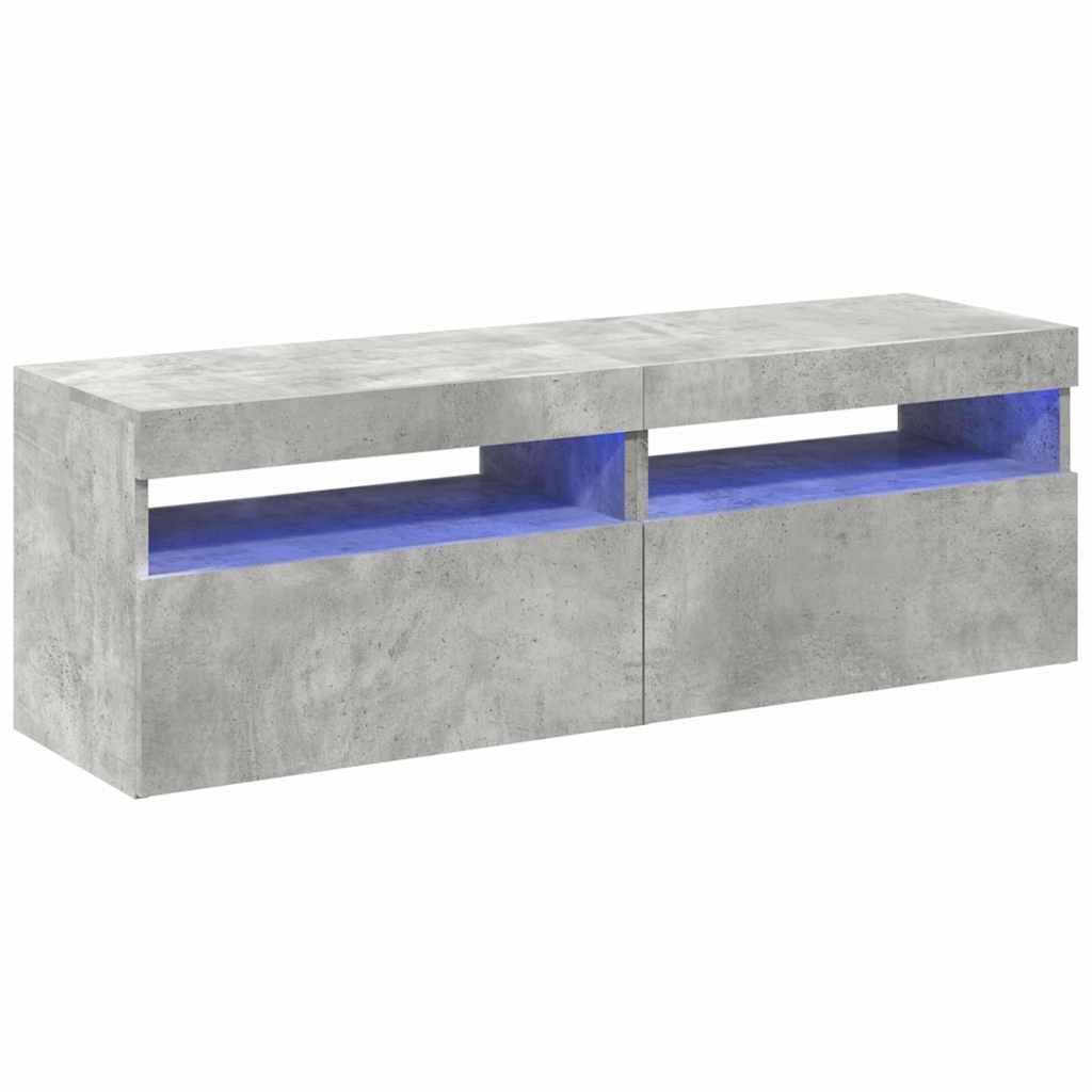 TV-Schränke LED-Leuchten 2 Stk. Betongrau 60x35x40 cm