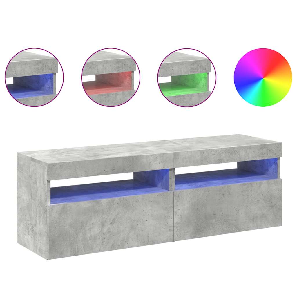 TV-Schränke LED-Leuchten 2 Stk. Betongrau 60x35x40 cm