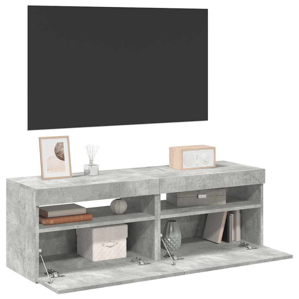 TV-Schränke LED-Leuchten 2 Stk. Betongrau 60x35x40 cm