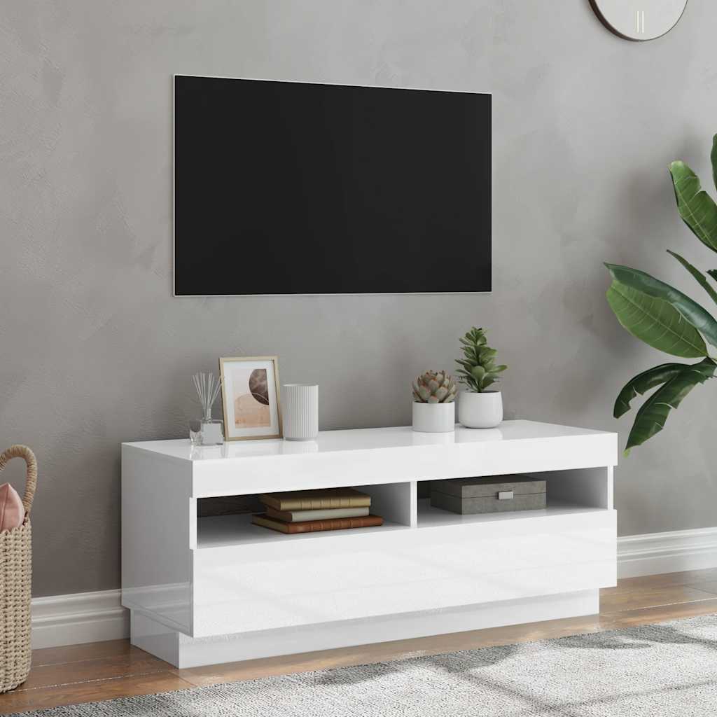 TV-Schrank mit LED-Leuchten Hochglanz-Weiß 100x35x40 cm