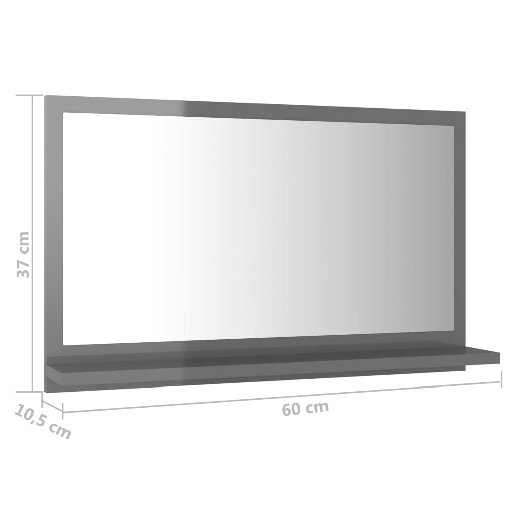 Badspiegel Hochglanz-Grau 60x10,5x37 cm Holzwerkstoff