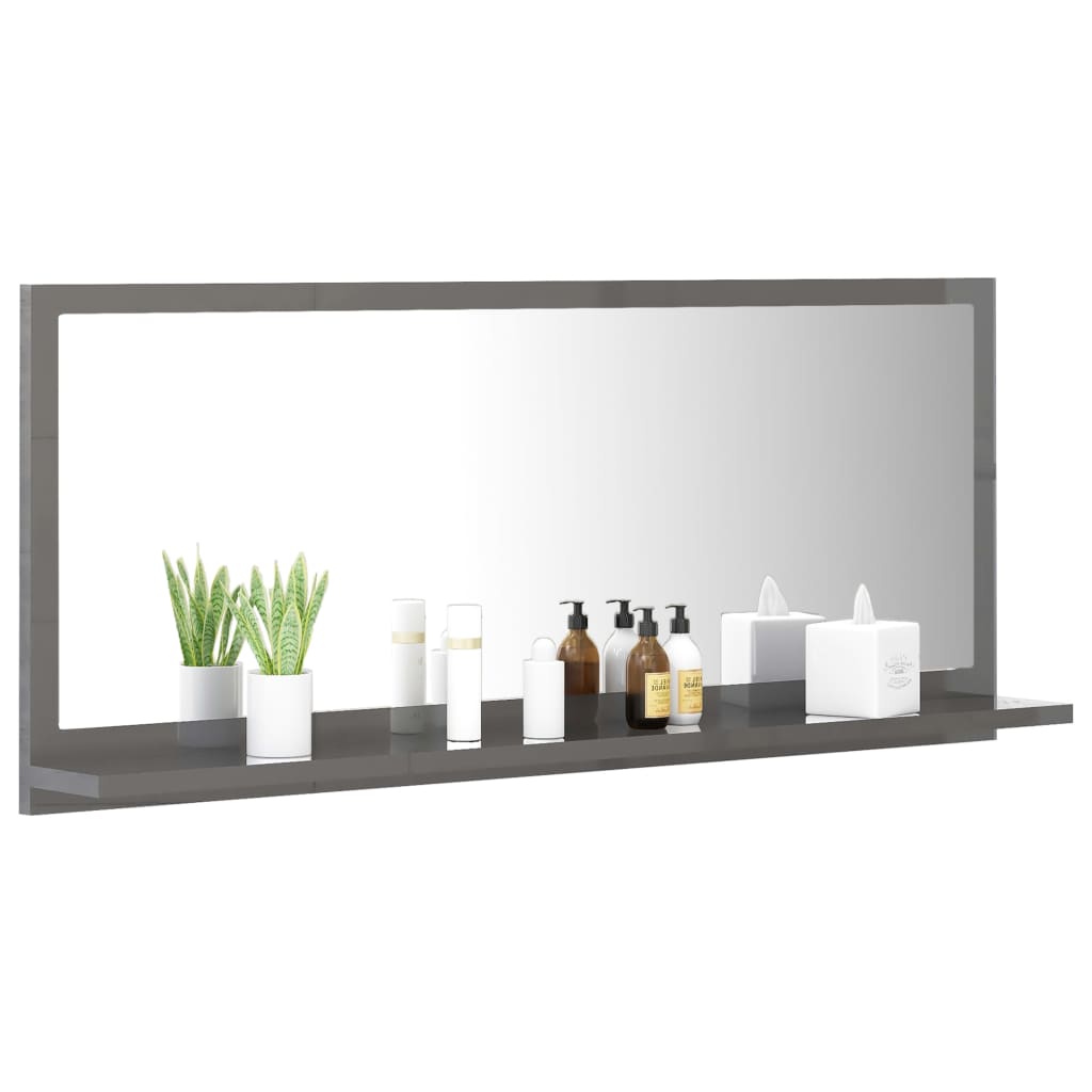Badspiegel Hochglanz-Grau 90x10,5x37 cm Holzwerkstoff
