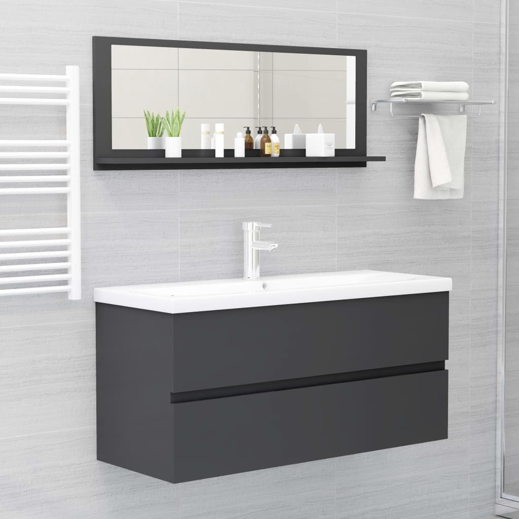 Badspiegel Grau 100x10,5x37 cm Holzwerkstoff