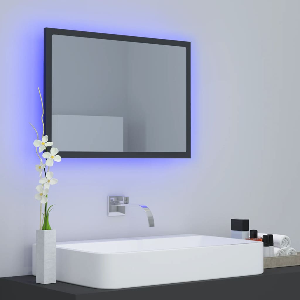 LED-Badspiegel Grau 60x8,5x37 cm Acryl