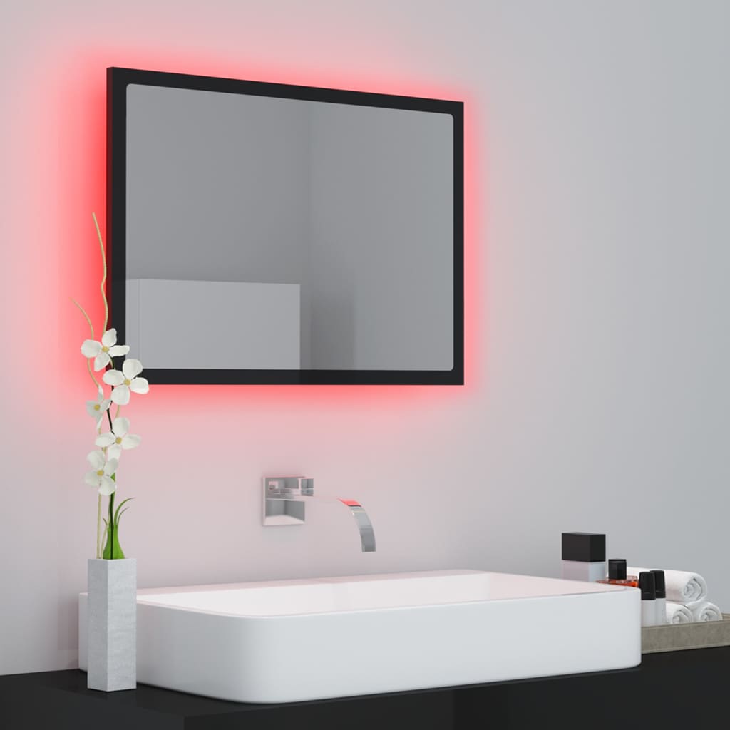 LED-Badspiegel Hochglanz-Schwarz 60x8,5x37 cm Acryl