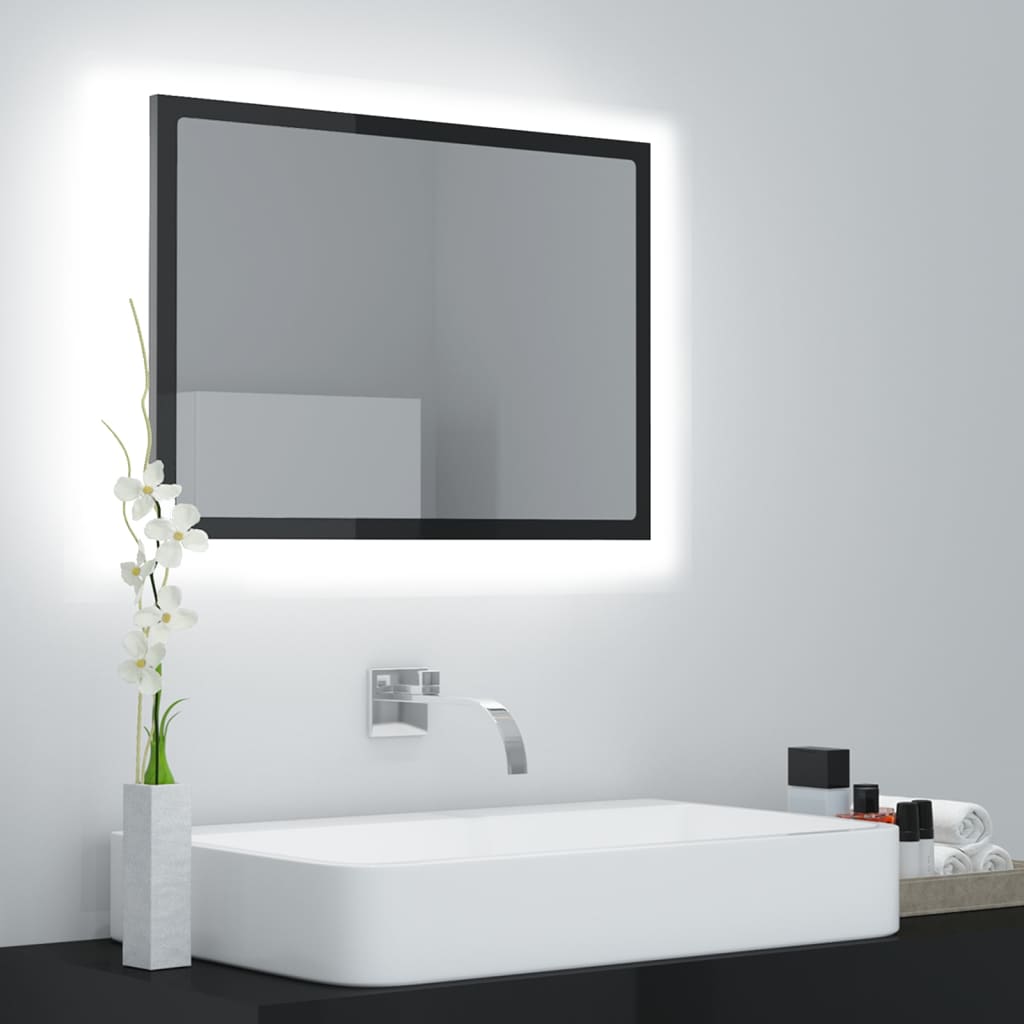 LED-Badspiegel Hochglanz-Schwarz 60x8,5x37 cm Acryl