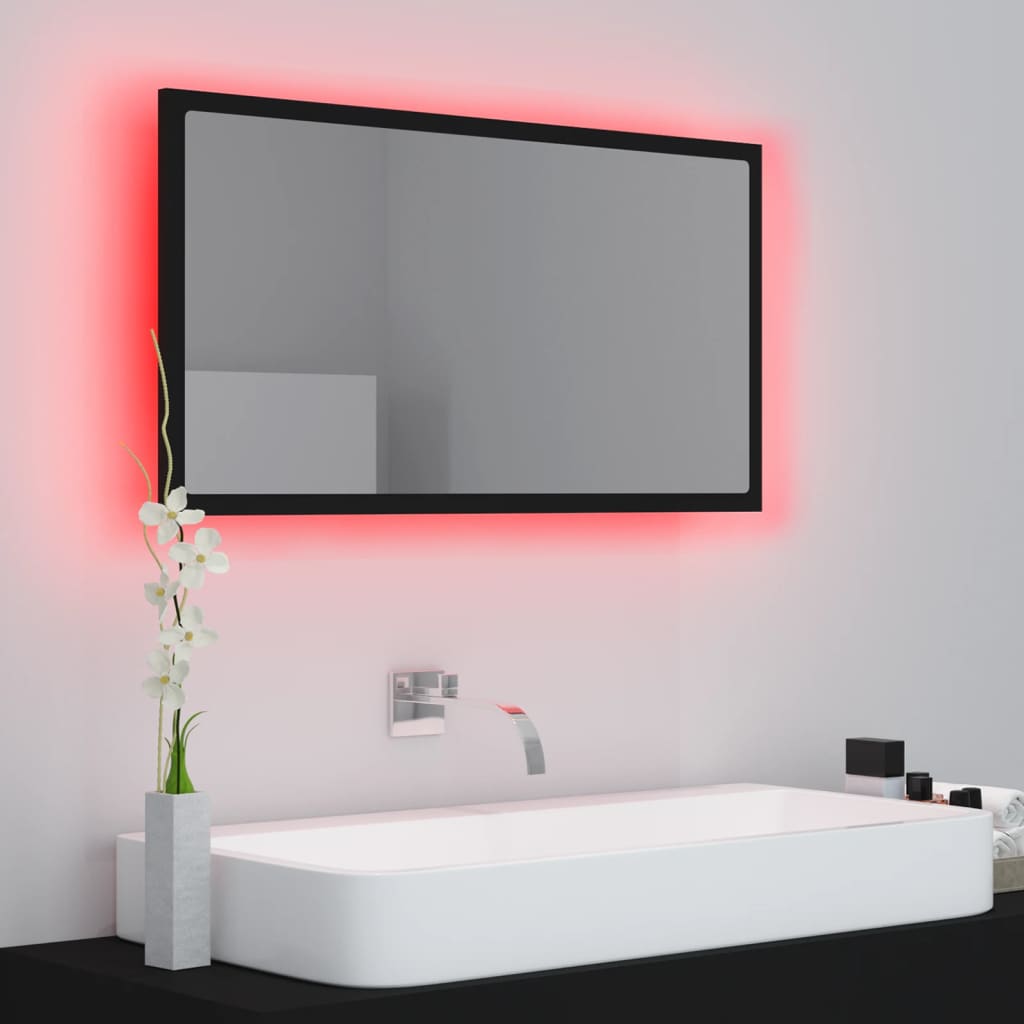 LED-Badspiegel Schwarz 80x8,5x37 cm Acryl