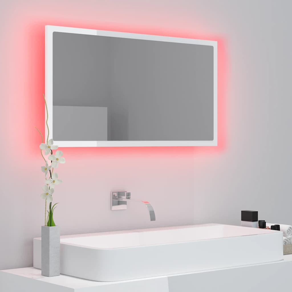 LED-Badspiegel Hochglanz-Weiß 80x8,5x37 cm Acryl