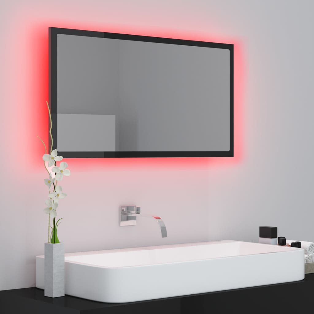 LED-Badspiegel Hochglanz-Schwarz 80x8,5x37 cm Acryl