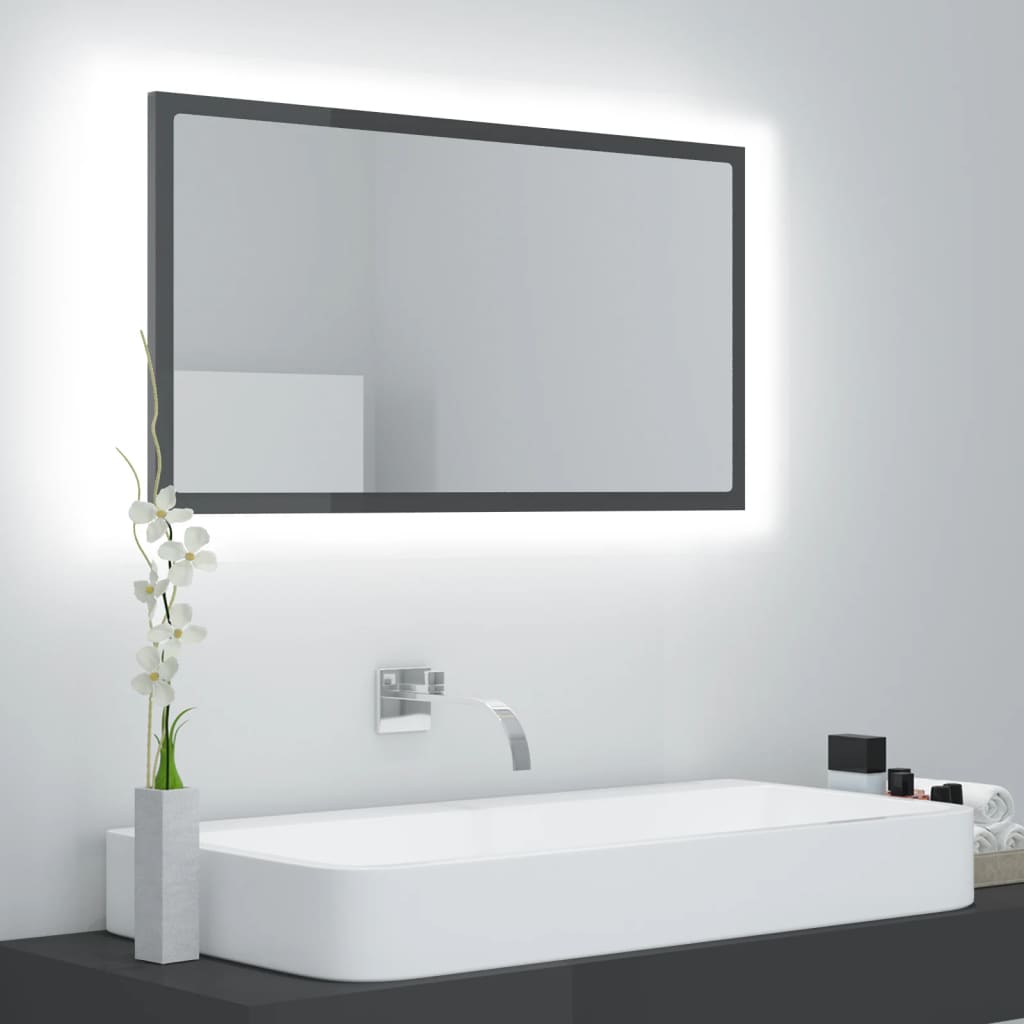LED-Badspiegel Hochglanz-Grau 80x8,5x37 cm Acryl