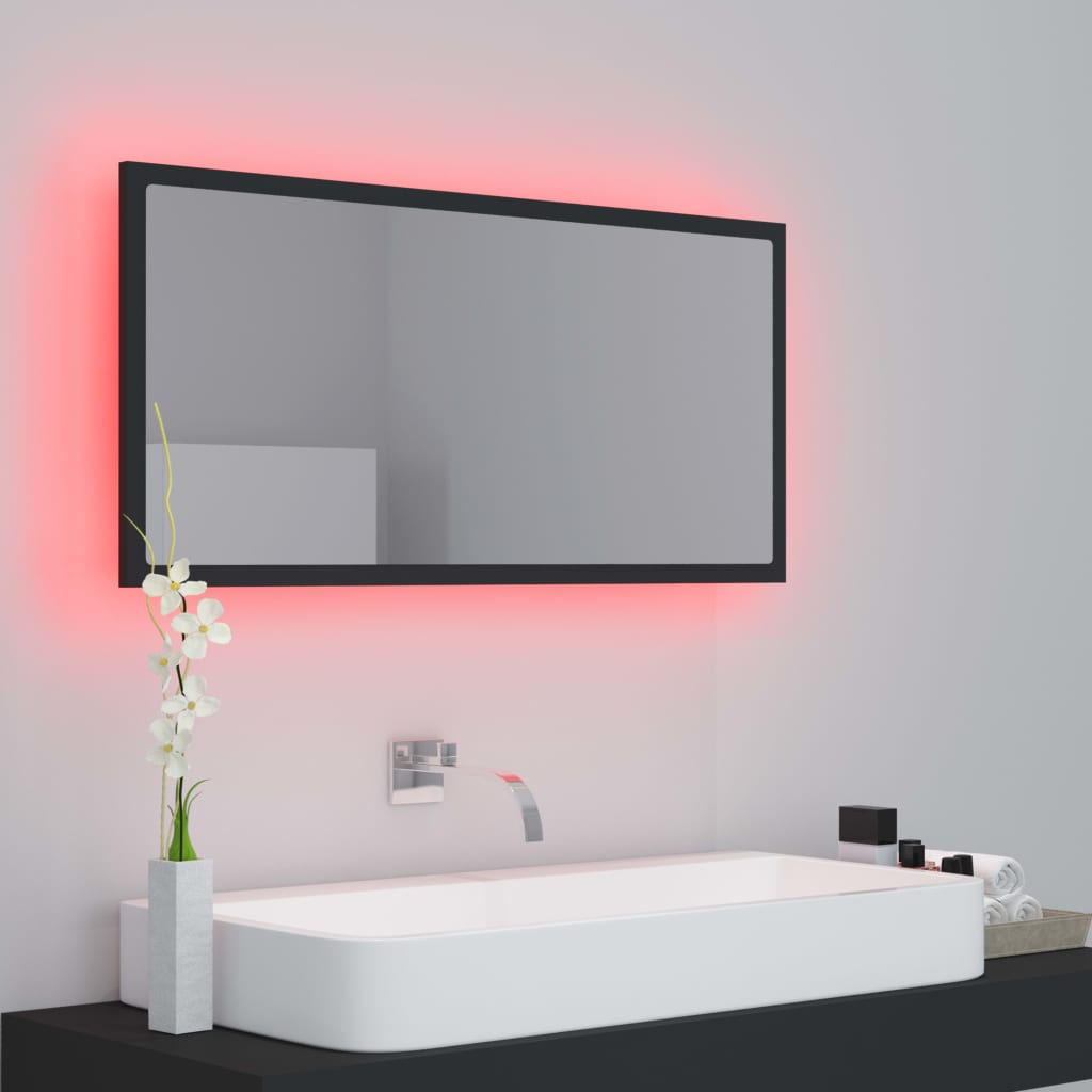 LED-Badspiegel Grau 90x8,5x37 cm Acryl