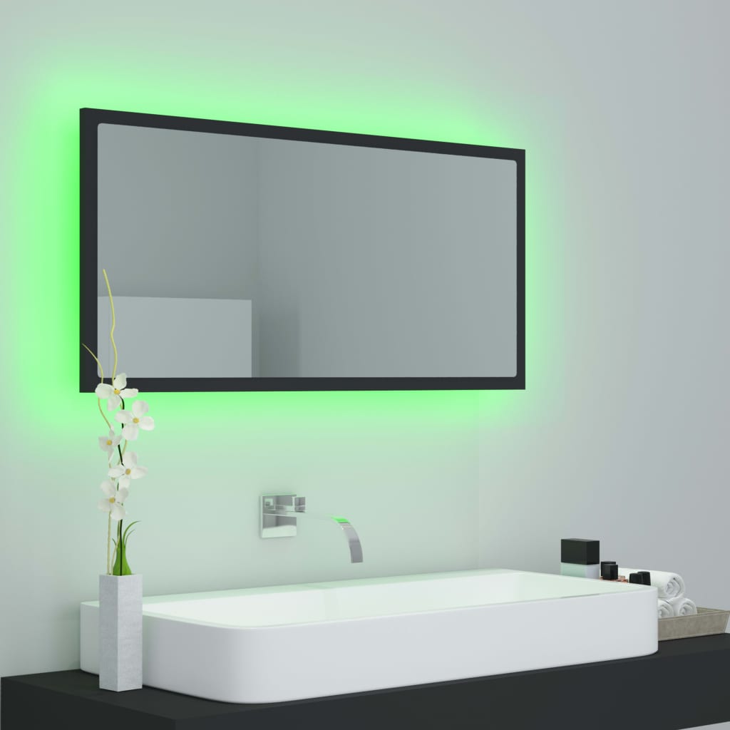 LED-Badspiegel Grau 90x8,5x37 cm Acryl