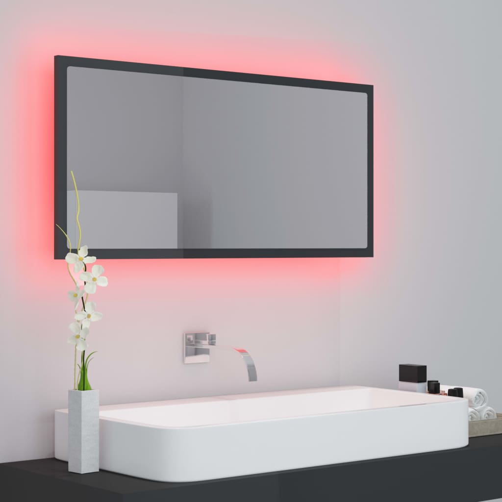 LED-Badspiegel Hochglanz-Grau 90x8,5x37 cm Acryl