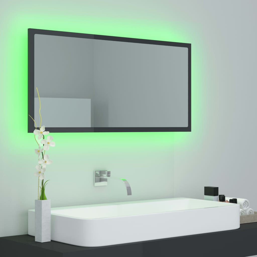 LED-Badspiegel Hochglanz-Grau 90x8,5x37 cm Acryl