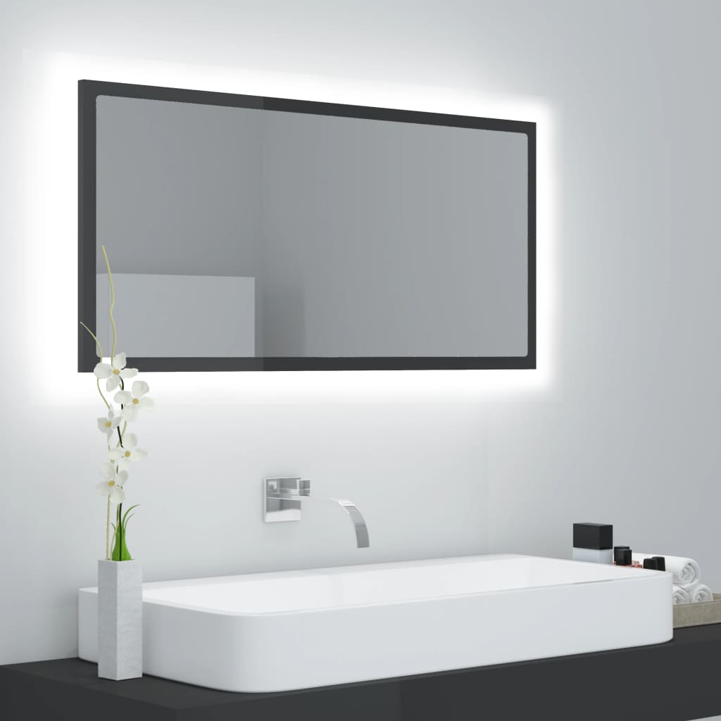 LED-Badspiegel Hochglanz-Grau 90x8,5x37 cm Acryl