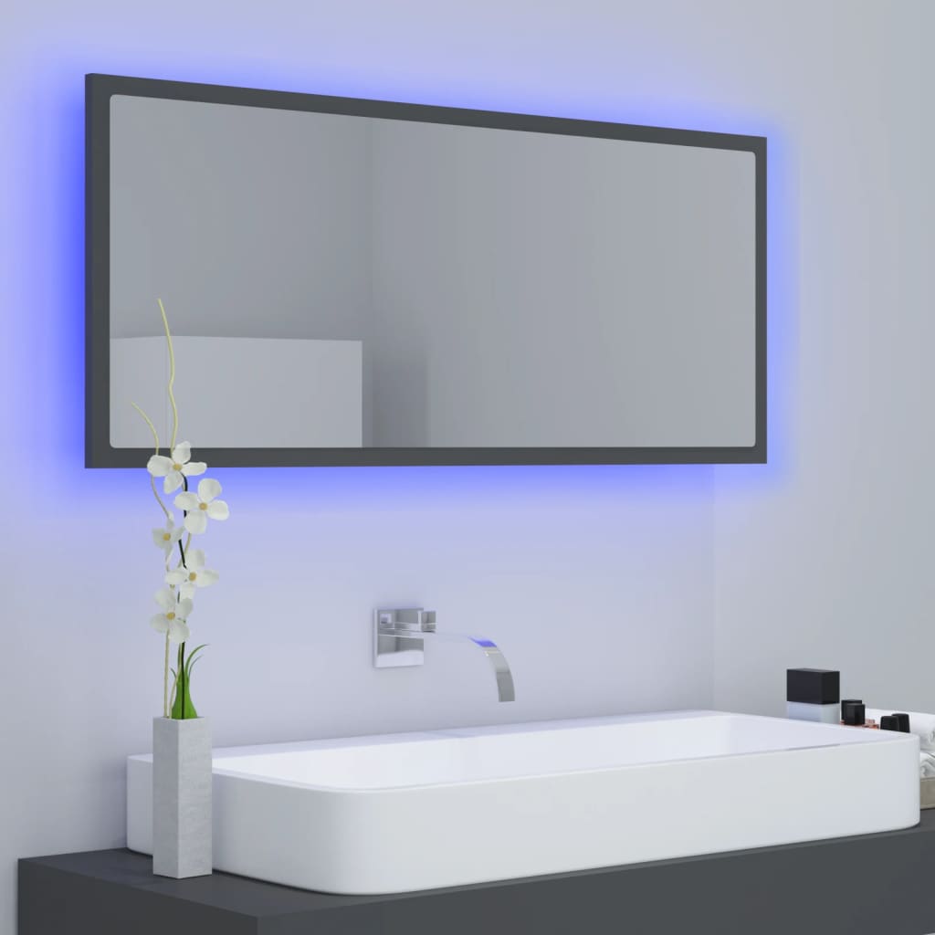 LED-Badspiegel Grau 100x8,5x37 cm Acryl