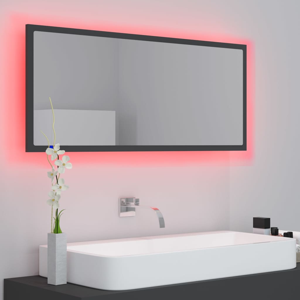 LED-Badspiegel Grau 100x8,5x37 cm Acryl