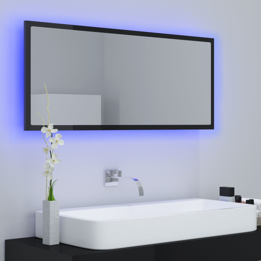 LED-Badspiegel Hochglanz-Schwarz 100x8,5x37 cm Acryl