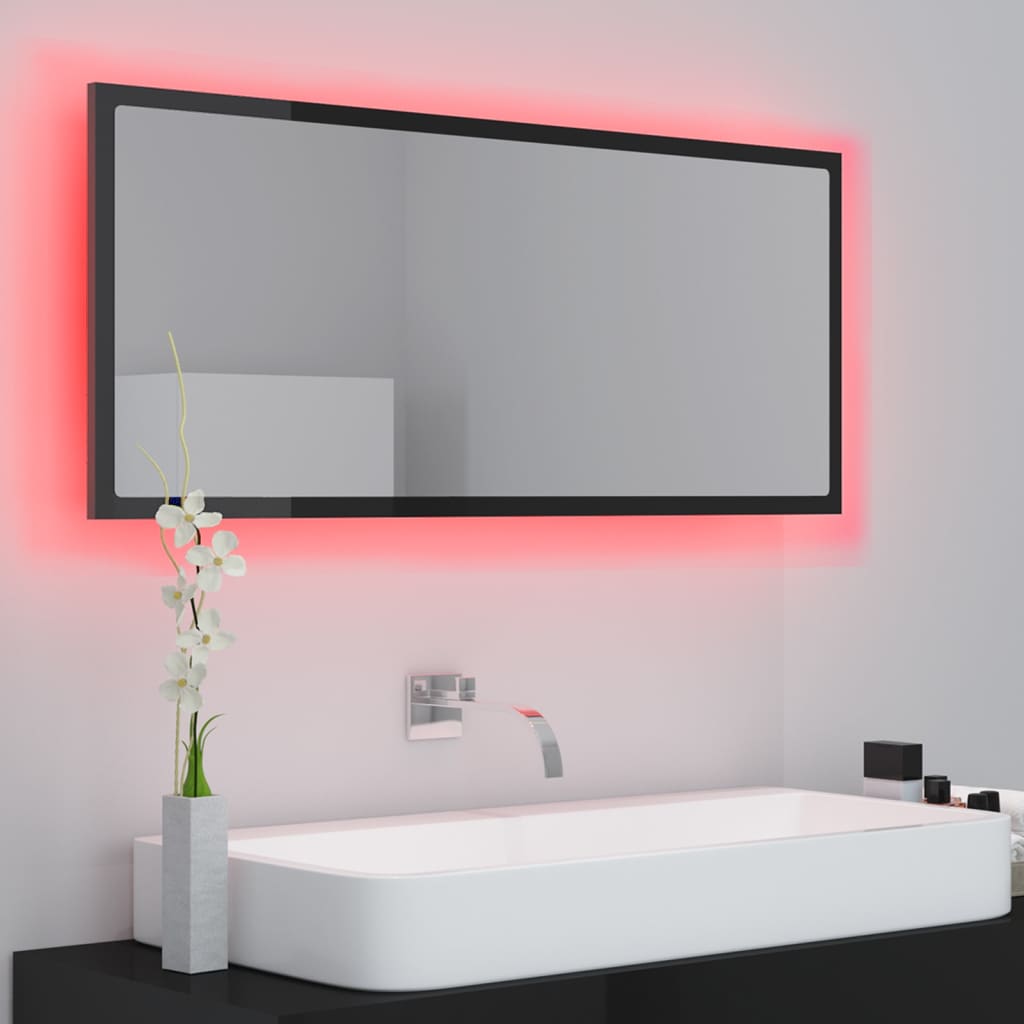 LED-Badspiegel Hochglanz-Schwarz 100x8,5x37 cm Acryl