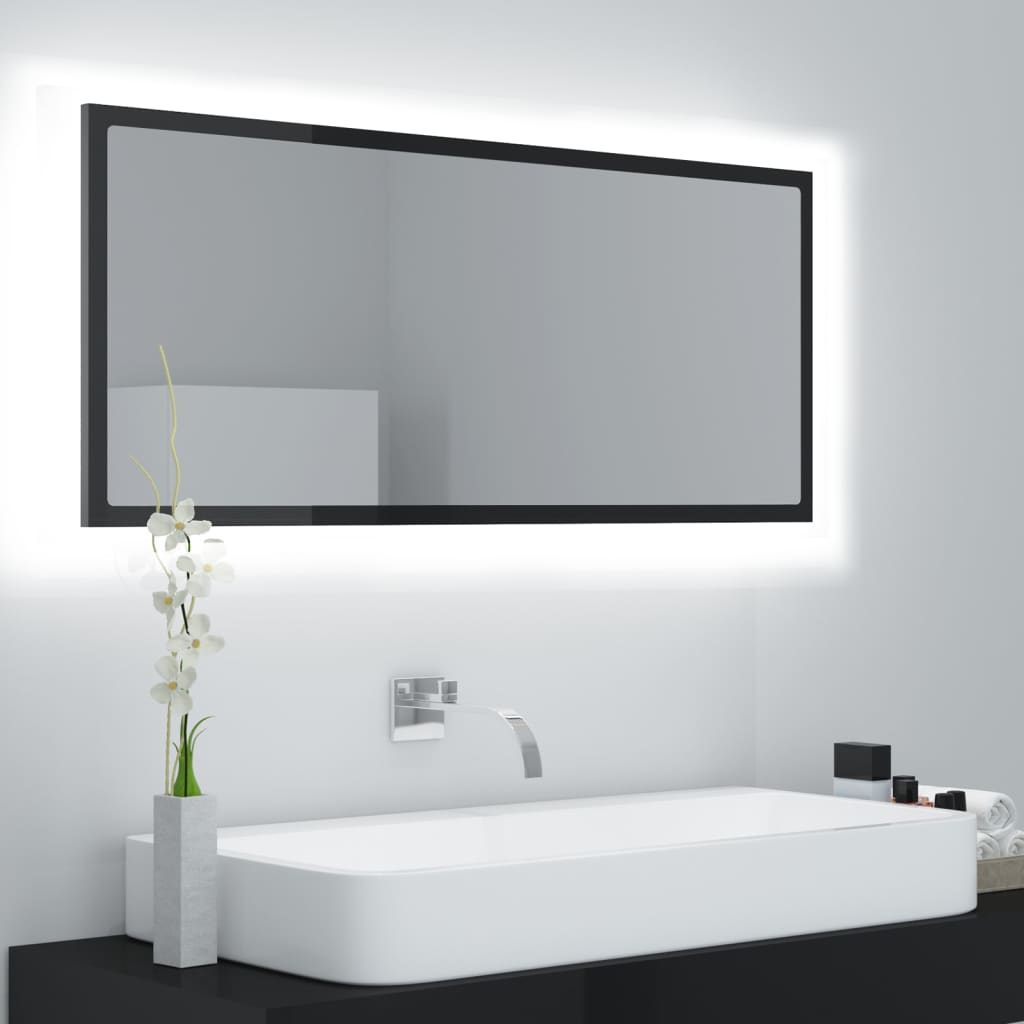 LED-Badspiegel Hochglanz-Schwarz 100x8,5x37 cm Acryl