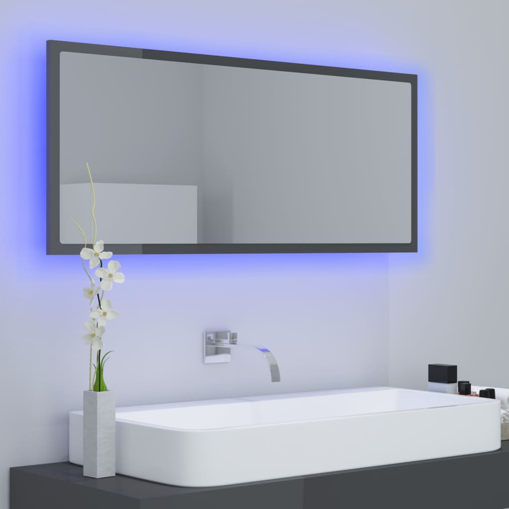 LED-Badspiegel Hochglanz-Grau 100x8,5x37 cm Acryl
