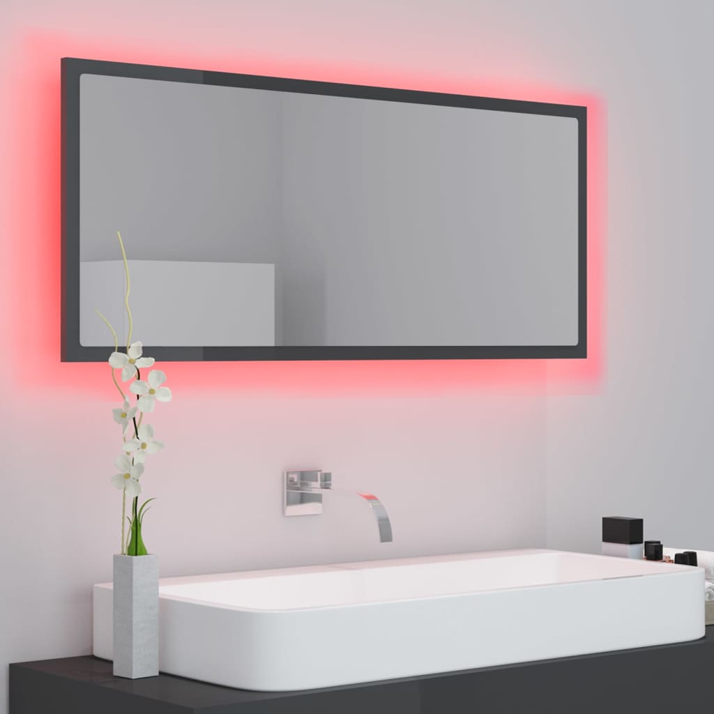 LED-Badspiegel Hochglanz-Grau 100x8,5x37 cm Acryl