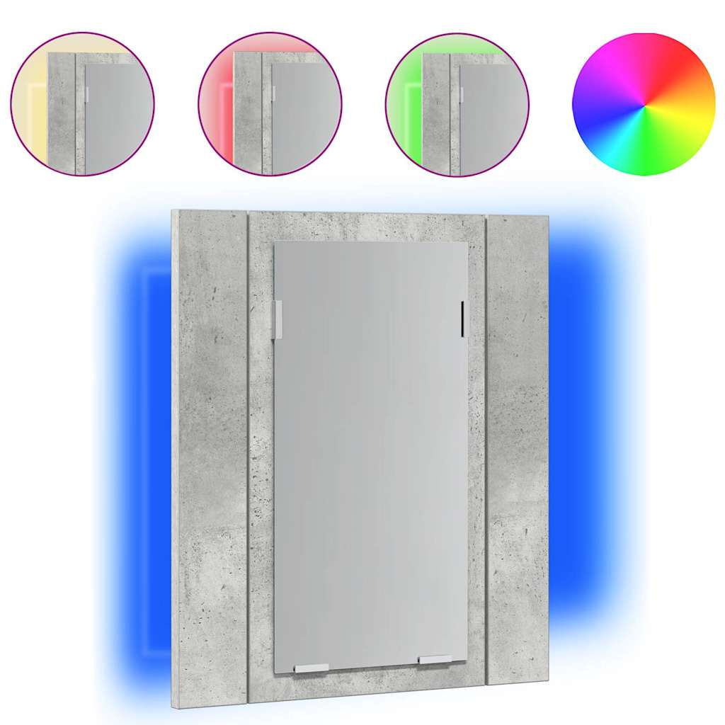 LED-Bad-Spiegelschrank Betongrau 40x12x45 cm Acryl