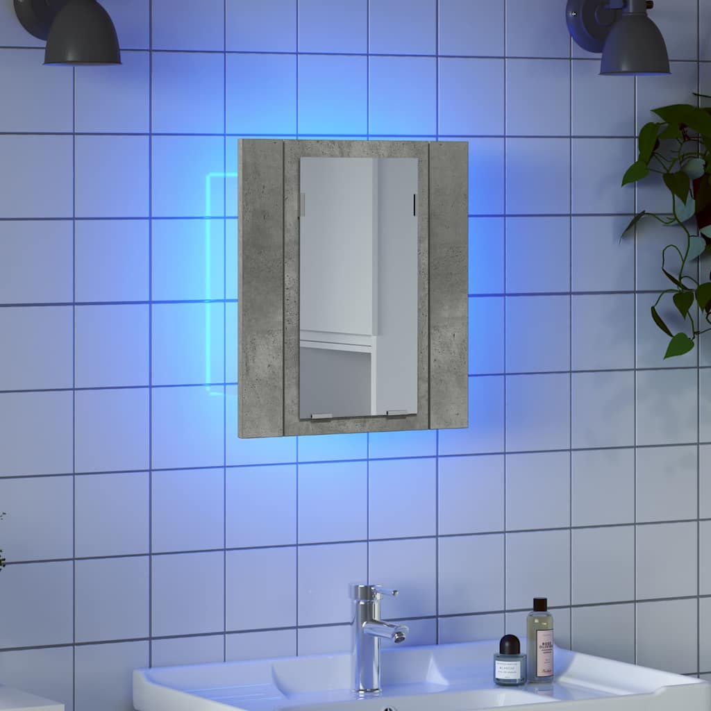 LED-Bad-Spiegelschrank Betongrau 40x12x45 cm Acryl