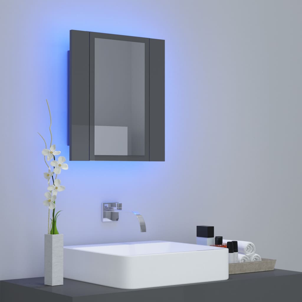 LED-Bad-Spiegelschrank Hochglanz-Grau 40x12x45 cm Acryl