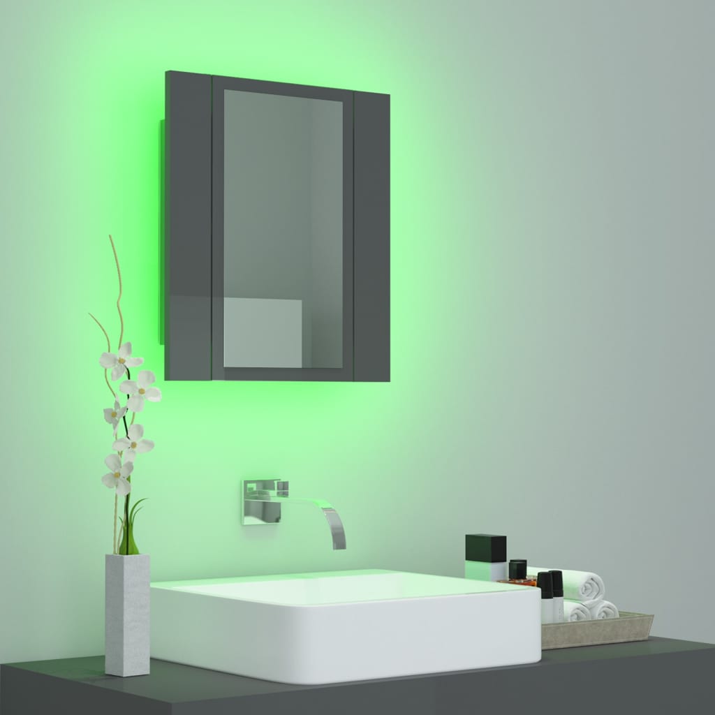LED-Bad-Spiegelschrank Hochglanz-Grau 40x12x45 cm Acryl
