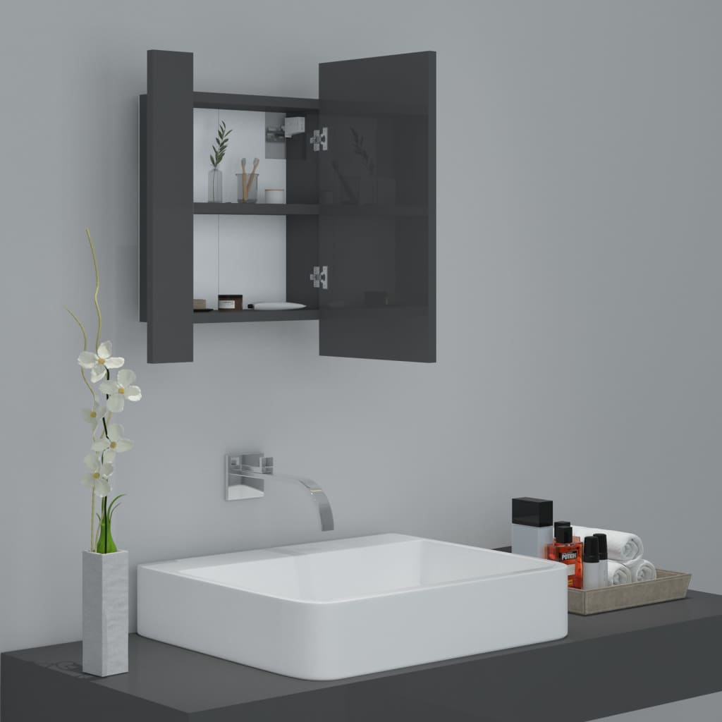 LED-Bad-Spiegelschrank Hochglanz-Grau 40x12x45 cm Acryl