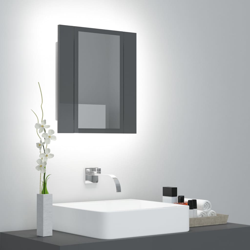 LED-Bad-Spiegelschrank Hochglanz-Grau 40x12x45 cm Acryl