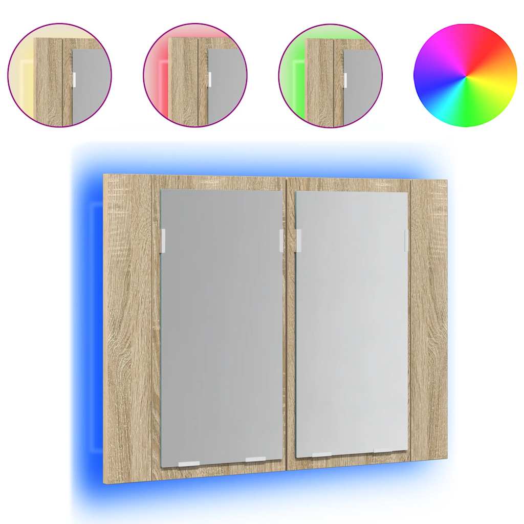 LED-Bad-Spiegelschrank Sonoma-Eiche 60x12x45 cm Acryl