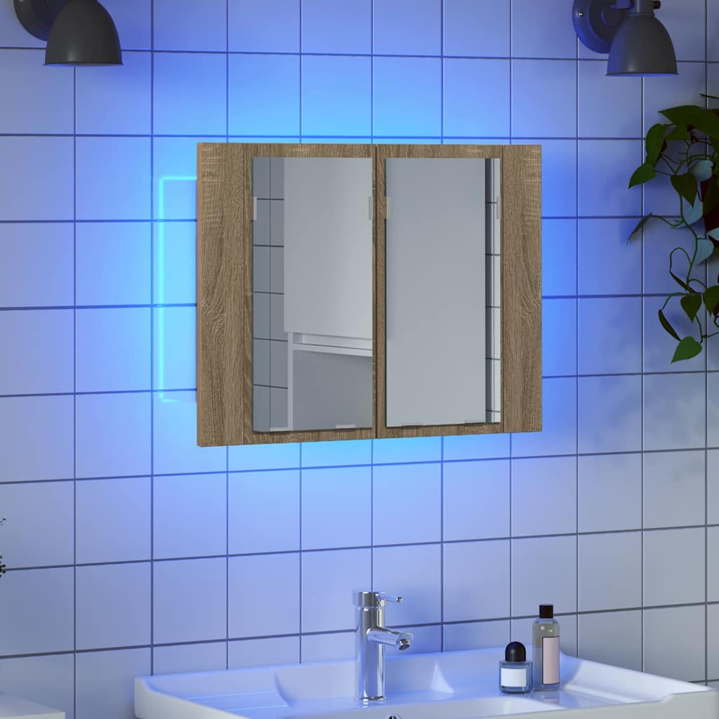 LED-Bad-Spiegelschrank Sonoma-Eiche 60x12x45 cm Acryl