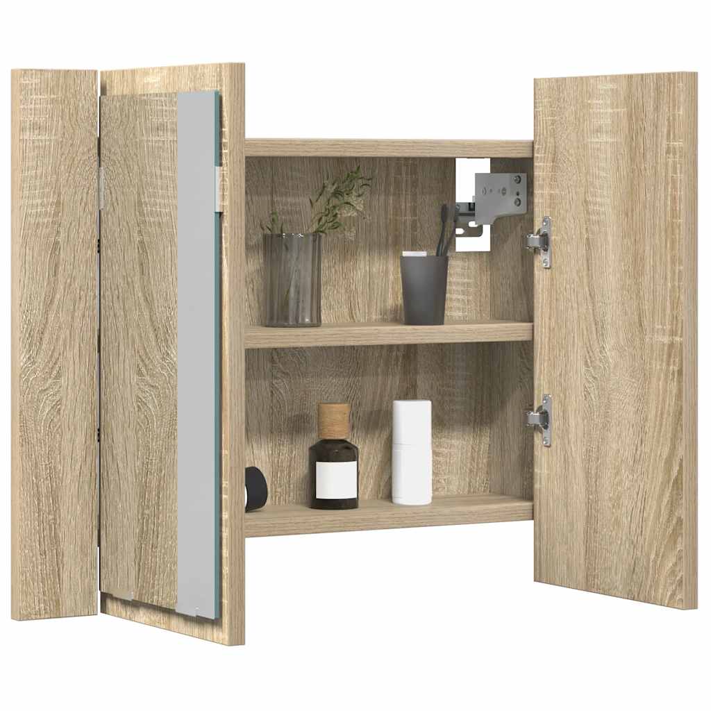 LED-Bad-Spiegelschrank Sonoma-Eiche 60x12x45 cm Acryl