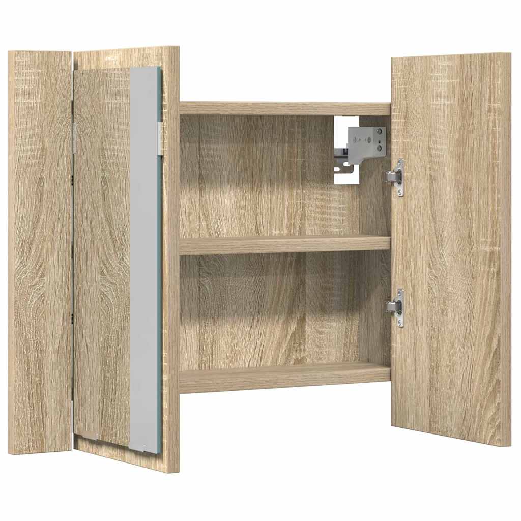 LED-Bad-Spiegelschrank Sonoma-Eiche 60x12x45 cm Acryl