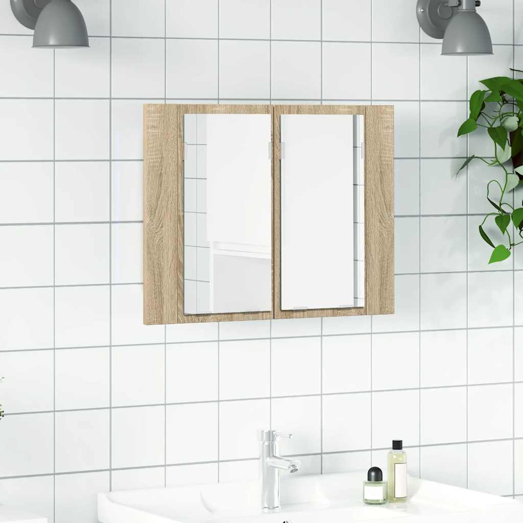 LED-Bad-Spiegelschrank Sonoma-Eiche 60x12x45 cm Acryl