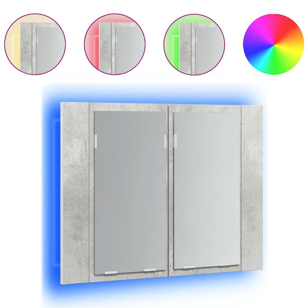 LED-Bad-Spiegelschrank Betongrau 60x12x45 cm Acryl