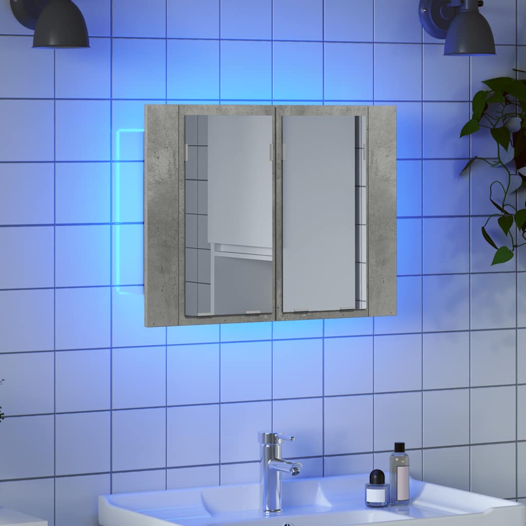 LED-Bad-Spiegelschrank Betongrau 60x12x45 cm Acryl