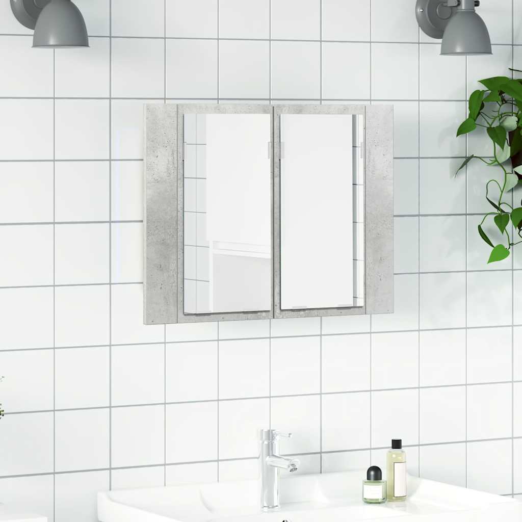 LED-Bad-Spiegelschrank Betongrau 60x12x45 cm Acryl