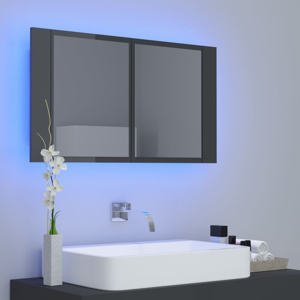 LED-Bad-Spiegelschrank Hochglanz-Grau 80x12x45 cm Acryl