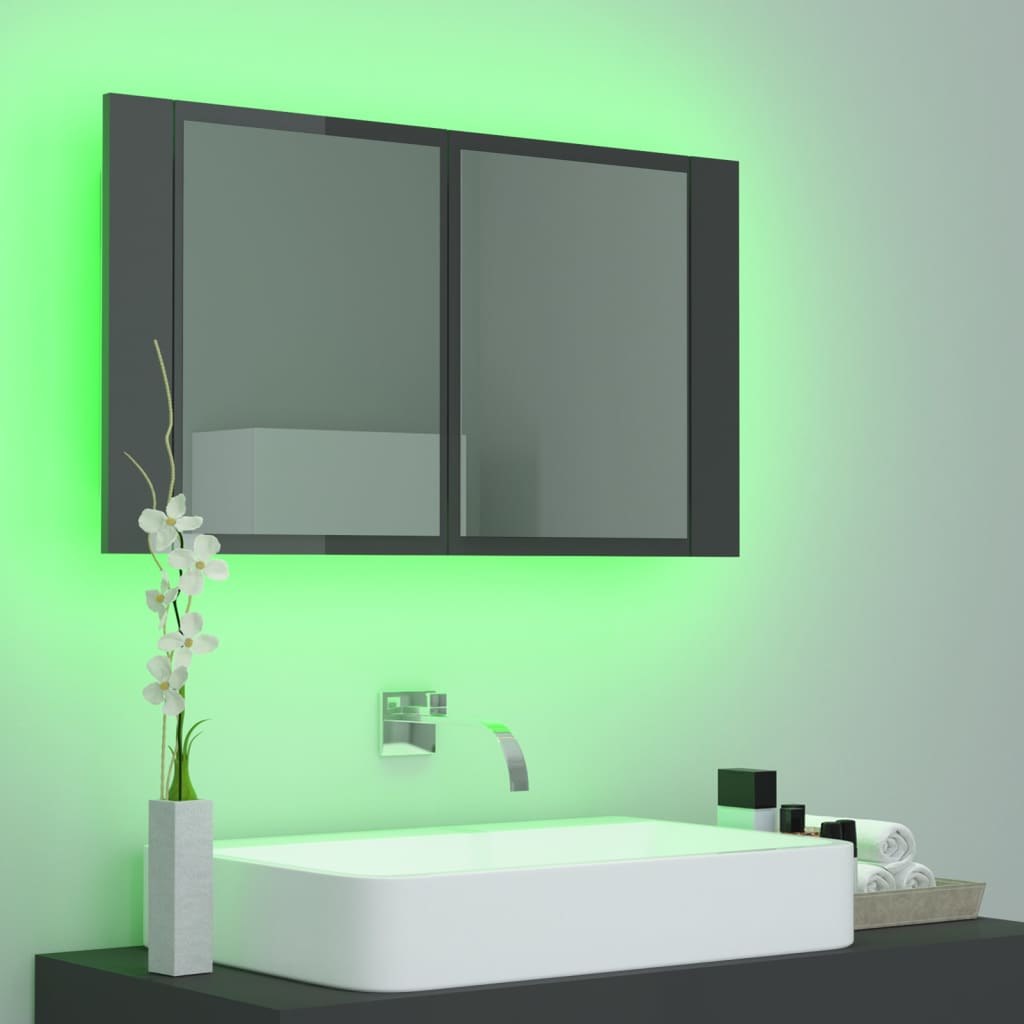 LED-Bad-Spiegelschrank Hochglanz-Grau 80x12x45 cm Acryl