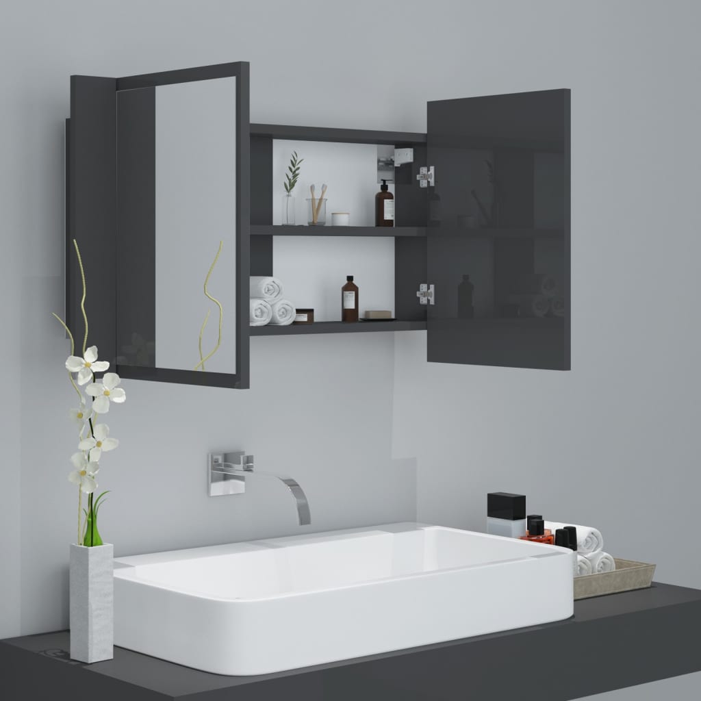 LED-Bad-Spiegelschrank Hochglanz-Grau 80x12x45 cm Acryl