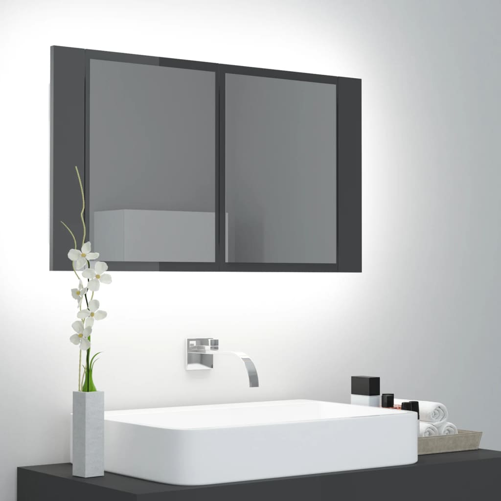 LED-Bad-Spiegelschrank Hochglanz-Grau 80x12x45 cm Acryl