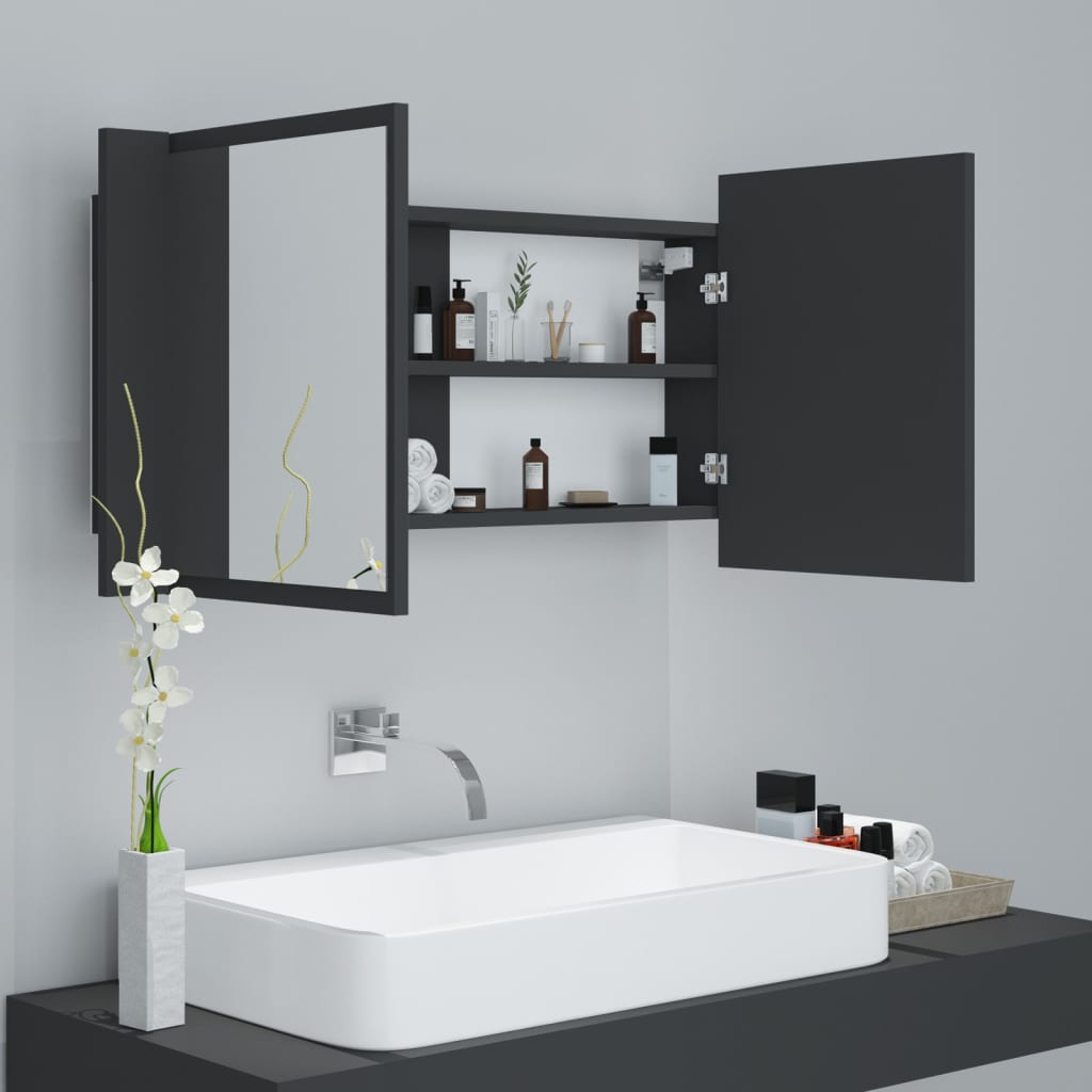 LED-Bad-Spiegelschrank Grau 90x12x45 cm Acryl